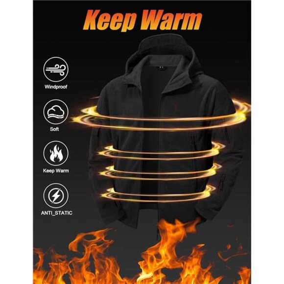 Mens Tactical Fleece Jacket Military Hoodie Outdoor Hiking Camping Winter Coat - Picture 2 of 7